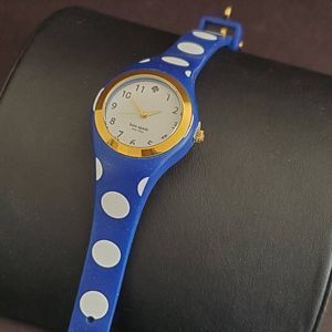 kate spade Blue Polka Dot Silicone Watch with Gold Accents
